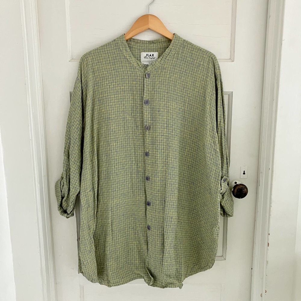 FLAX Green Checkered Tunic Top